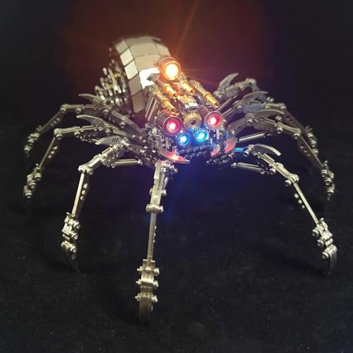 3D-Metallpuzzle für Erwachsene, 250-teiliger Spinnen-Modellbausatz mit buntem Licht – Steampunk-DIY-Ornament – Denksportaufgabe zum Zusammenbauen – perfekte Raumdekoration und Geschenkidee von RIKCAT