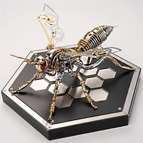 3D-Puzzle-Modellset aus Metall für Erwachsene, 3D-mechanisches Wespenmodell aus Metall mit Sockel, DIY-Modell eines mechanischen Insektentiers aus Edelstahl, Puzzle-Set mit kreativen Ornamenten A von RIKCAT