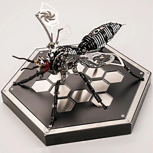 3D-Puzzle-Modellset aus Metall für Erwachsene, 3D-mechanisches Wespenmodell aus Metall mit Sockel, DIY-Modell eines mechanischen Insektentiers aus Edelstahl, Puzzle-Set mit kreativen Ornamenten B von RIKCAT