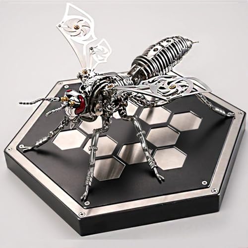 3D-Puzzle-Modellset aus Metall für Erwachsene, 3D-mechanisches Wespenmodell aus Metall mit Sockel, DIY-Modell eines mechanischen Insektentiers aus Edelstahl, Puzzle-Set mit kreativen Ornamenten C von RIKCAT
