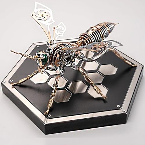 3D-Puzzle-Modellset aus Metall für Erwachsene, 3D-mechanisches Wespenmodell aus Metall mit Sockel, DIY-Modell eines mechanischen Insektentiers aus Edelstahl, Puzzle-Set mit kreativen Ornamenten D von RIKCAT
