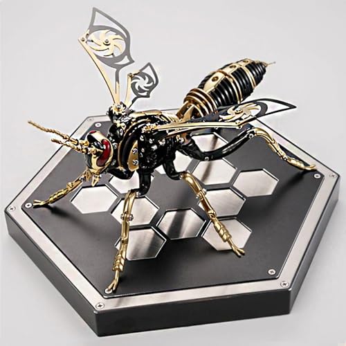 3D-Puzzle-Modellset aus Metall für Erwachsene, 3D-mechanisches Wespenmodell aus Metall mit Sockel, DIY-Modell eines mechanischen Insektentiers aus Edelstahl, Puzzle-Set mit kreativen Ornamenten E von RIKCAT