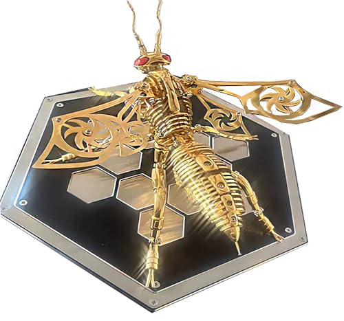 3D-Puzzle-Modellset aus Metall für Erwachsene, 3D-mechanisches Wespenmodell aus Metall mit Sockel, DIY-Modell eines mechanischen Insektentiers aus Edelstahl, Puzzle-Set mit kreativen Ornamenten F von RIKCAT