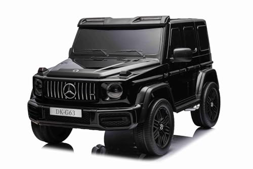 4x4² Kinder Elektroauto 12V 2 sitzer Mercedes AMG G63 G Klasse, schwarz, MP3-Player mit USB/AUX-Eingang, Batterie 12V14Ah, gefederte Eva-Räder, Kunstledersitze, Fernbedienung, Lizenziert von RIRICAR