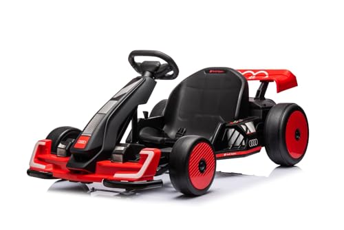 Aufsitz-Driftkart 24 V, rot, LED-Beleuchtung, 2 x 150 W Motor, Driftmodus mit Einer Geschwindigkeit von 12 km/h, solide Stahlkonstruktion, Verstellbarer Sitz, MP3-Player von RIRICAR