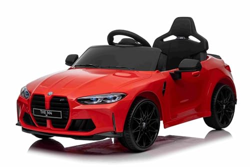 Elektro Kinderauto BMW M4, rot, 2,4-GHz-Fernbedienung, USB-/Aux-Eingang, Federung, 12-V-Batterie, LED-Leuchten, 2 x Motor, ORIGINAL-Lizenz von RIRICAR