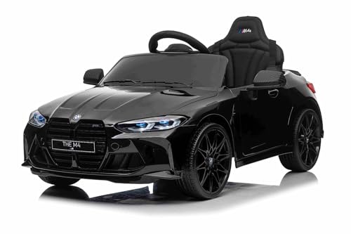 Elektro-Kinderauto BMW M4, schwarz, 2,4-GHz-Fernbedienung, USB-/Aux-Eingang, Federung, 12-V-Batterie, LED-Leuchten, 2 x Motor, ORIGINAL-Lizenz von RIRICAR