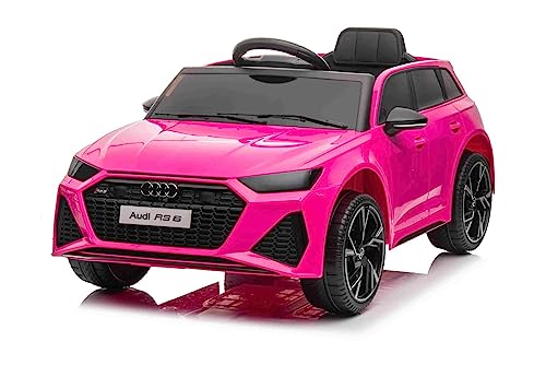 Elektroauto Kinder 12V A.U.D.I. RS6, Pink, Ledersitz, Türen zum Öffnen, 2x25-W-Motor, Elektroauto für Kinder mit 2,4-GHz-Fernbedienung, weiche Eva-Räder, LED-Leuchten, Sanftanlauf, ORIGINAL-Lizenz von RIRICAR