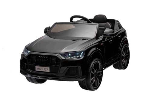 Elektrouto fur Kinder Audi Q7 schwarz, 12-V-Batterie, Fernbedienung, 2 x 35-W-Motor, LED-Leuchten, MP3-Player mit USB/AUX-Eingang, lizenziert von RIRICAR
