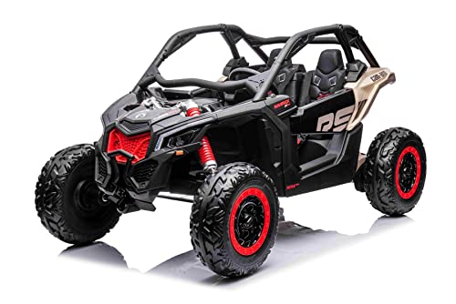 Kinder Elektro Buggy 12V Can-am Maverick, schwarz, Vorder- und Hinterradfederung, 4x4 Elektroauto für Kinder mit 2,4-GHz-Fernbedienung, tragbarer Akku, 4 x 35-W-Motoren, Kinder elektroauto 2 sitzer von RIRICAR