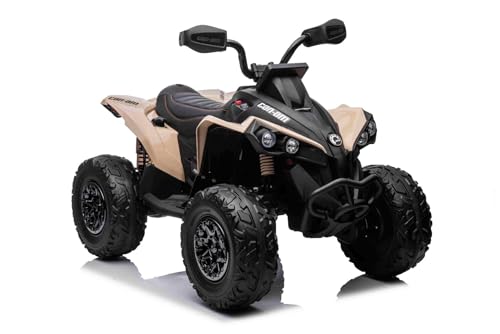 Kinder Elektro Quad 12V Can-am Renegade, Khaki, Einsitzer, Elektro Quad für Kinder mit LED-Leuchten, 12-V-Batterie, 2 x 35-W-Motoren, weiche Eva-Räder, MP3-Player mit USB/AUX-Eingang, lizenziert von RIRICAR