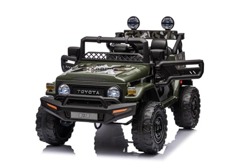 Kinder Elektroauto 12V FJ Cruiser mit Hinterradantrieb, Grün, hohes Fahrgestell, breiter Sitz, Hinterachsfederung, LED-Leuchten, 2,4-GHz-Fernbedienung, MP3-Player mit USB/AUX-Eingang, lizenziert von RIRICAR