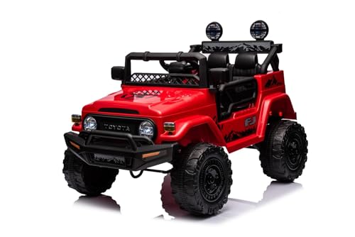 Kinder Elektroauto 12V FJ Cruiser mit Hinterradantrieb, Rot, hohes Fahrgestell, breiter Sitz, Hinterachsfederung, LED-Leuchten, 2,4-GHz-Fernbedienung, MP3-Player mit USB/AUX-Eingang, lizenziert von RIRICAR