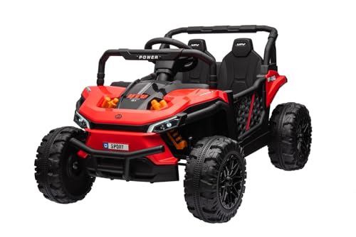 Kinder Elektroauto 12V UTV Small, rot, Hinterradantrieb, Breiter Doppelsitz für nur EIN Kind, 2,4 GHz Fernbedienung, MP3-Player mit USB/SD-Eingang, LED-Leuchten von RIRICAR