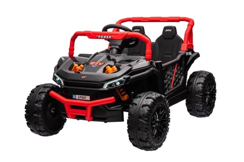 Kinder Elektroauto 12V UTV Small, schwarz, Hinterradantrieb, Kunststoffräder, Breiter Doppelsitz für nur EIN Kind, 2,4 GHz Fernbedienung, MP3-Player mit USB/SD-Eingang, LED-Leuchten von RIRICAR