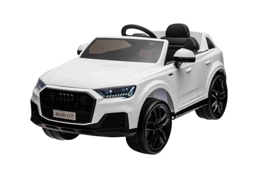 Kinder Elektroauto Audi Q7 Weiß, 12-V-Batterie, Fernbedienung, 2 x 35-W-Motor, LED-Leuchten, MP3-Player mit USB/AUX-Eingang, lizenziert von RIRICAR