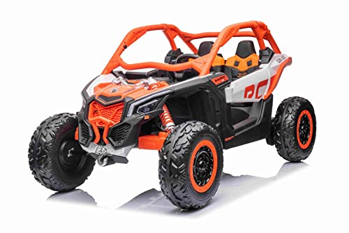 Kinder elektroauto 4x4 Can-am Maverick, orange, Vorder- und Hinterradfederung, Elektroauto für Kinder 12v mit 2,4-GHz-Fernbedienung, tragbarer Akku, 4 x 35-W-Motoren, Kinder elektroauto 2 sitzer von RIRICAR