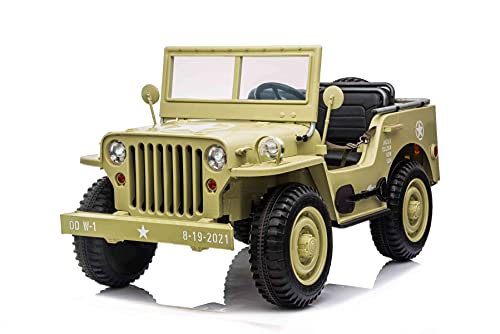 RIRICAR 4x4 Kinder Elektroauto 12V USA Army, 3 sitzer, Elektroauto für Kinder mit 2,4GHz Fernbedienung, MP3/USB/SD, Elektrofahrzeug Kinder ab 3-8 Jahre von RIRICAR