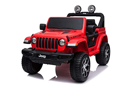 RIRICAR Elektroauto für Kinder 12V Wrangler, Rot, Doppelledersitz, Radio mit Bluetooth- und USB-Eingang, 12V10Ah-Batterie, Eva-Räder, 2,4-GHz-Fernbedienung von RIRICAR