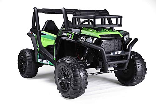 RIRICAR Kinder elektroauto 24V UTV, grün, Elektro Buggy für Kinder 2 sitzer mit 2,4 GHz Ferbedienung, 2 x 200 W Motor, Eva-Räder, gepolsterter Sitz, USB, SD-Karte, Elektro Buggy UTV MX ab 3-8 Jahre von RIRICAR