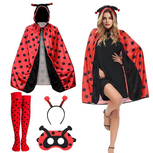 Marienkäfer Umhang Damen,Marienkäfer Kostüm Erwachsene,Marienkäfer Cape Damen,Marienkäfer Kostüm Umhang,Lady Bug Kostüm Damen,Damen Marienkäfer Kostüm Für Karneval Cosplay, Fasching, Mottoparty von RIRIDAMAI