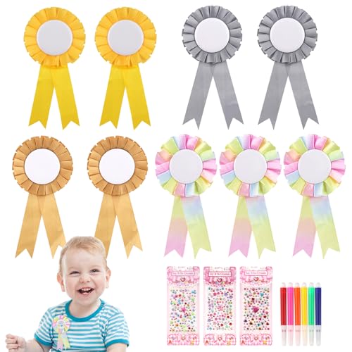 RISF 9 Stück Turnierschleifen, 4 Farben Turnierschleife Pferd, Rosetten für Gewinner Wiederverwendbar, Hobby Horse Rosettes mit Aquarellstiften und Diamantaufklebern für Sportveranstaltungen von RISF