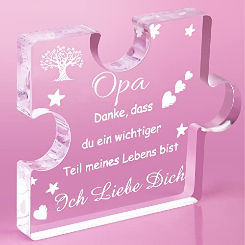 RISFIHEI Opa Geschenk, Geschenk Opa Geburtstag, Gravierte Acryl Block Puzzle, Geschenk für Opa zum Großelterntag Vatertag Weihnachten, Opa(Opa) von RISFIHEI