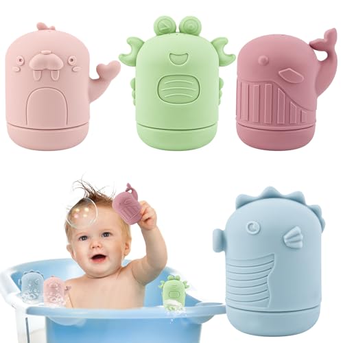 Badewannenspielzeug Baby, 4 Stück Silikon Wasserspielzeug Baby, Spielzeug Badewanne, Silikon Weiches und zahnendes, Baby Unisex ab 0 Jahre 6 Monate 1 Jahr Weihnachten Geschenke von RISVOWO