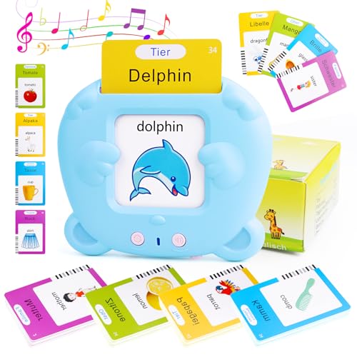 French Speaking Flash Card, 112 Sheets 224 Words, Audible Educational Toy, Children's Toy 3 4 5 6 Years for Boys and Girls, Children's Gift (Blue) von RISVOWO