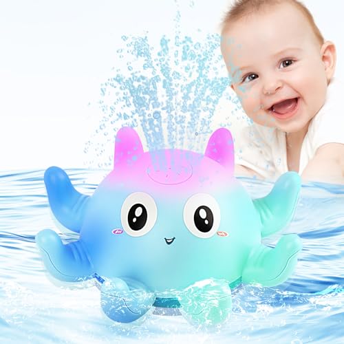 RISVOWO Badewannenspielzeug Baby, Kinder LED Badespielzeug Oktopus Badewanne Spielzeug Automatisches Sensor Wassersprühspielzeug, Badespielzeug Wasserspielzeug ab 1 2 3 Jahre von RISVOWO