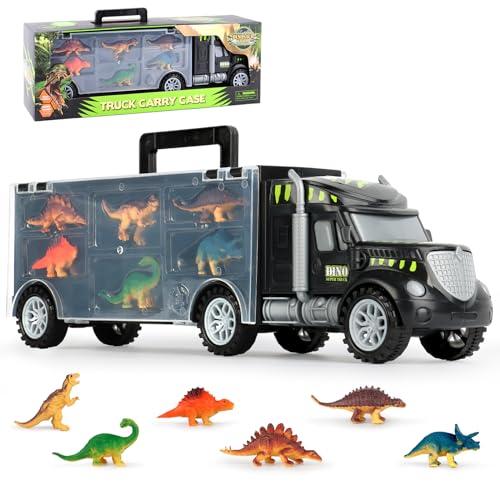 RISVOWO Dinosaurier Spielzeug Autos Spielzeug, Autotransporter Spielzeug mit 6 Stück Dinosaurier Spielzeug, Lernspielzeug Lernen Geschenk für Jungen Mädchen 3 4 5 6 7 Jahren von RISVOWO