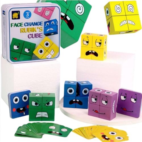 Face Changing Magic Cube Game, 4 Stück Puzzle Face-Changing Magic Cube, Stereoscopic Puzzle Gesicht Puzzle Bauwürfel Bunte Zauberwürfel-Bausteine Knobelspiel Spielzeug Geschenk Für Kinder von RIUAHST