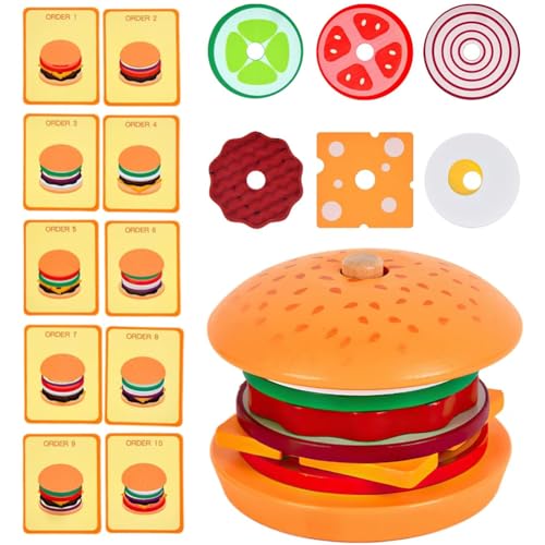 Hölzerne Stack Burger, Montage Hamburger Spielzeug, Lebensmittel Kochen Küche Lebensmittel Spielzeug Kinderlebensmittel Desktop Stapelspielzeug Geschenk Weihnachten Birthday Geschenke von RIUAHST