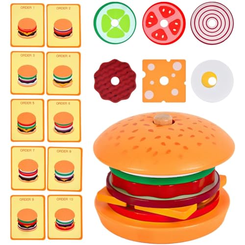 RIUAHST Hölzerne Stack Burger Montage Hamburger Spielzeug Lebensmittel Spielzeug Kinderlebensmittel Desktop Stapelspielzeug Geschenk für Jungen Mädchen 1 2 3 + Jahre von RIUAHST
