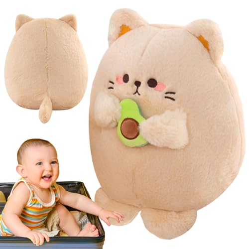 RIUAHST Katze Kuscheltier Khaki Flauschiges Stofftier Kuscheltier Plüschtier Avocado Katze Toy Plüschkissen Spielzeug Heimdekoration Geschenk für Kinder-25 cm von RIUAHST