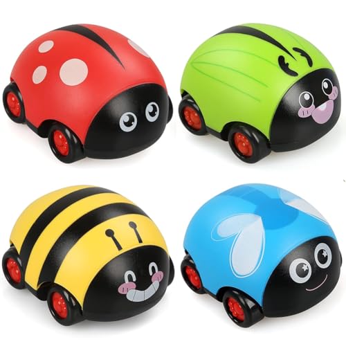 RIUAHST Ladybird Auto Spielzeug Pull Back Autos Marienkäfer Autospielzeug Mini-Spielzeugauto Set Reibung Zurückziehen Spielzeugautos Geschenk für Kinder 4 Stück von RIUAHST