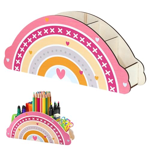 RIUAHST Regenbogen Organizer, Schreibtischorganizer aus Holz Multifunktions Tisch-Organizer Regenbogen kinder Stiftköcher für Kinder Büromaterial, Klassenzimmer Organisation von RIUAHST