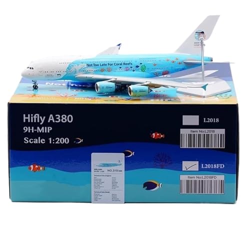 RIVPAHGQ Replika Flugzeugmodelle 1:200 Fertigflugzeugmodell Für Hifly Air A380, Zweifarbig 9H-MIP Detailliertes Flugzeug Im Maßstab Luftfahrt-Erinnerungsstücke Vorgefertigte Luftfahrzeug Modelle von RIVPAHGQ