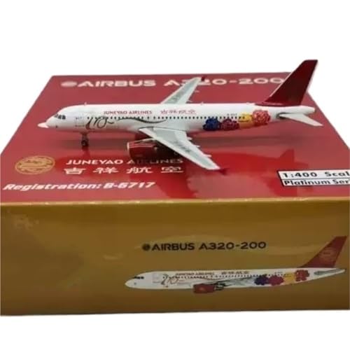 RIVPAHGQ Replika Flugzeugmodelle 1:400 Fertige Flugzeugnachbildung Für Juneyao Airlines A320 B-6717 Druckguss-Modellflugzeuge Luftfahrt-Ausstellungsstück Vorgefertigte Luftfahrzeug Modelle von RIVPAHGQ