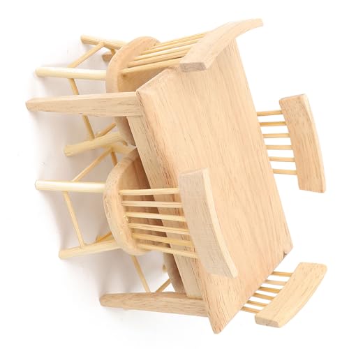 Holzdesktop -Stühle Spielpuppe in Miniatur Exquisites Spielzeugmöbelmodell für 1:12 Dekoration der Puppenhaus (Tisch- und Stuhlset) von RIZGHWOY