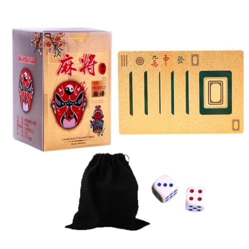 RJSQAQE Mahjong-Karten, Spielkarten, chinesisches Mah Jongg 2024, Handheld-Poker-Mahjong-Spielkarten mit 2 Würfeln, Majhong Games PVC, wasserdicht, langlebig, tragbares Pokerkarten-Set für Party von RJSQAQE