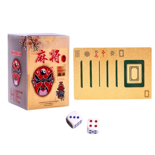 RJSQAQE Mahjong-Karten, Spielkarten, chinesisches Mah Jongg 2024, Handheld-Poker-Mahjong-Spielkarten mit 2 Würfeln, Majhong Games PVC, wasserdicht, langlebig, tragbares Pokerkarten-Set für Party von RJSQAQE