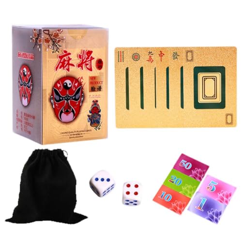 RJSQAQE Mahjong-Karten, Spielkarten, chinesisches Mah Jongg 2024, Handheld-Poker-Mahjong-Spielkarten mit 2 Würfeln, Majhong-Spielkarten, PVC, wasserdicht, langlebig, tragbares Pokerkarten-Set für von RJSQAQE