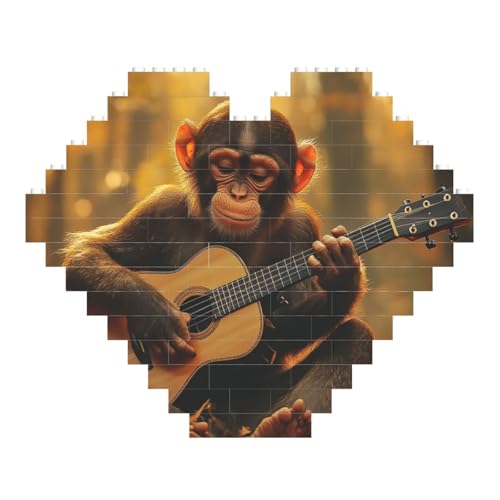 RKHMNJY The Monkey Playing Guitar Personalized Building Bricks Heart Shaped Puzzles Building Brick Block for Puzzle for Home Decor 3D Brick Puzzle Bricks von RKHMNJY