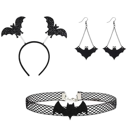 Festliche Halloween-Kopfbedeckung und Choker-Ohrringe, festliches Accessoire für Frauen für Kostümpartys von RKJRTK