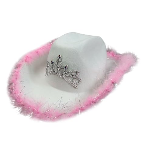 RKJRTK Brautduschhut mit Strass-Kronen, Musik-Fedora-Hut, Cosplay, Partyzubehör, pelziger Rand, Western-Panama-Hut von RKJRTK