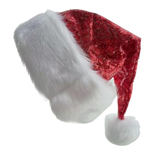 RKJRTK Funkelnde Pailletten Weihnachtsmann Kostüm Hut Pailletten Weihnachten Party Hut Weihnachtsdeko Hut für Damen Herren Weihnachtsfeier von RKJRTK