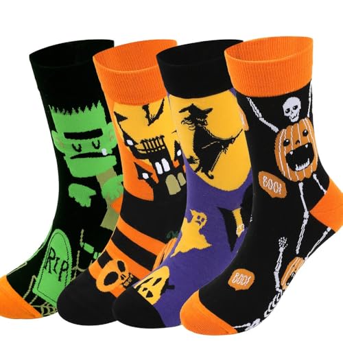 Halloween Socks Fuzzy Socks Novelty Halloween Witch Pumpkin Ghost Bat Socks Long Cotton Spooky Horror Socks Fall Stocking Gifts for Adult Men Women von RKK