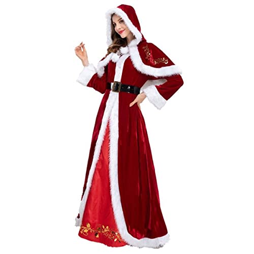 RKK Weihnachtsmann-Anzug For Damen, Weihnachtskostüm Mit Kapuzenkleid, Deluxe-Weihnachtskostüm For Erwachsene Aus Samt, Weihnachtsoutfits(3XL) von RKK