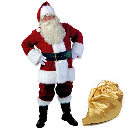 Santa Suit Adults Men Christmas Party Cosplay 10pcs Set Red Deluxe Velvet Santa Claus Costume Xmas Outfits(3XL) von RKK